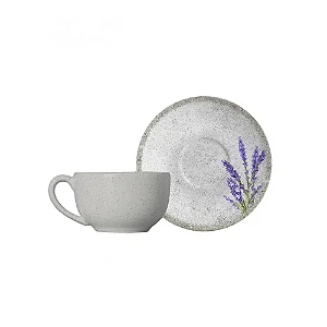Xicara de Chá Café Com Pires 250ml Cerâmica Alfazema Lavanda Alleanza