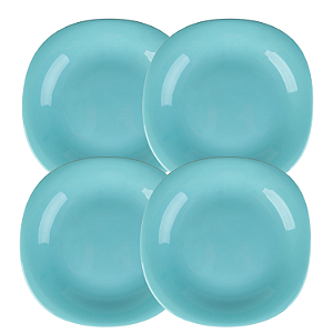 Jogo De Pratos Sobremesa 27,5cm Kit 4 Peças Dama Vidro Opalino Verde Ciano
