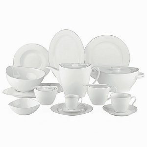 Aparelho De Jantar Jogo Pratos Chá 50 Peças Porcelana Completo Borda Dourada Adelle Luxo