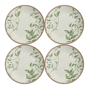 Jogo de Prato Raso Jantar Refeição 29 cm Kit 4 Pçs Tropical Leaves Alleanza
