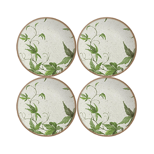 Jogo de Prato Sobremesa 21 cm Kit 4 Pçs Tropical Leaves Alleanza
