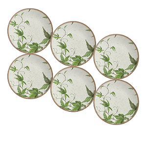 Jogo de Prato Sobremesa 21 cm Kit 6 Pçs Tropical Leaves Alleanza