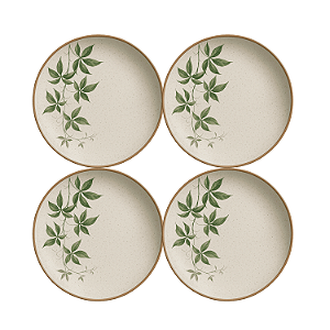 Jogo de Prato Fundo 25cm  Kit 4 Pçs Tropical Leaves Alleanza