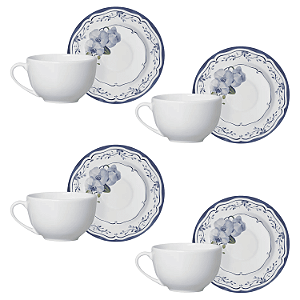 Kit 4 Xicaras De Chá  Branca c/ Pires Valencia 250ml Cerâmica Alleanza