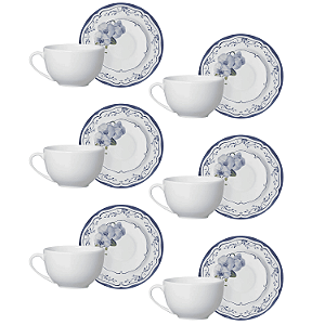 Kit 6 Xicaras De Chá  Branca c/ Pires Valencia 250ml Cerâmica Alleanza