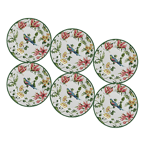 Jogo 6 Pratos Sobremesa Alleanza Harmony 29cm Porcelana Branco Premium