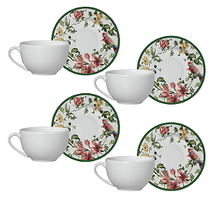 Kit 4 Xicaras De Chá Branca c/ Pires Harmony 250ml Cerâmica Alleanza