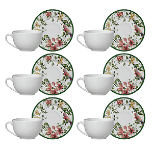 Kit 6 Xicaras De Chá Branca c/ Pires Harmony 250ml Cerâmica Alleanza