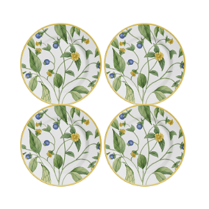 Jogo de Prato Sobremesa 21cm Kit 4 Peças Silvestre Decorado