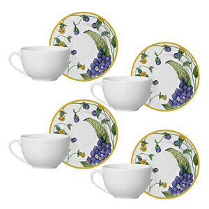 Jogo 4 Xícaras Chá Com Pires 250Ml Alleanza Silvestre Cerâmica