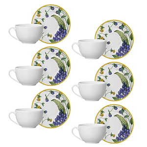 Jogo 6 Xícaras Chá Com Pires 250Ml Alleanza Silvestre Cerâmica