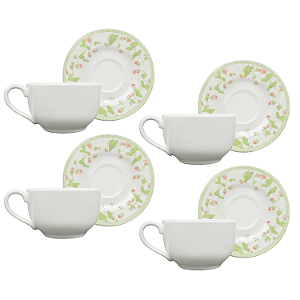 Jogo 4 Xícaras Chá Com Pires 250Ml Alleanza Picnic Cerâmica