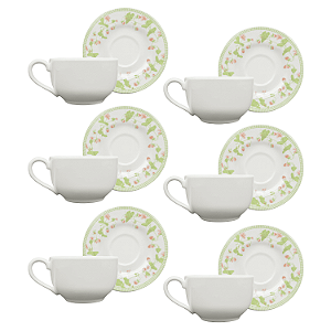 Jogo 6 Xícaras Chá Com Pires 250Ml Alleanza Picnic Cerâmica