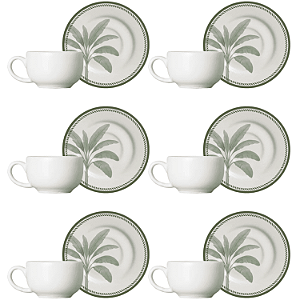 Jogo 6 Xícaras Chá Com Pires 250Ml Alleanza Caraiva Acetinado Cerâmica