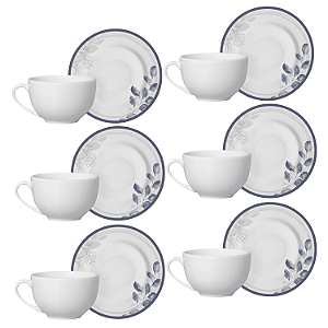 Jogo 6 Xícaras Chá Com Pires 250ml Alleanza Bruma Cerâmica