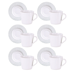 Jogo Xícaras De Chá Com Pires Kit 6 Peças 185ml Porcelana Monocroma Tramontina