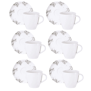 Jogo Xícaras De Cappuccino Com Pires Kit 6 Peças 200ml Porcelana Fogli Tramontina