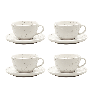 Jogo Xicaras de Chá Café Com Pires 200ml Kit 4 Peças Flat Chuvisco
