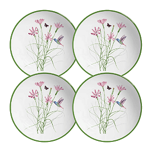 Jogo de Pratos Fundo Kit 4 Peças 25cm Alleanza Coup Jardim Campestre