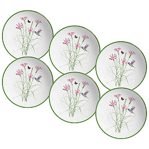 Jogo de Pratos Fundo Kit 6 Peças 25cm Alleanza Coup Jardim Campestre