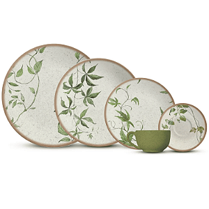 Aparelho de Jantar Jogo Pratos Kit 16 Peças Tropical Leaves Cerâmica