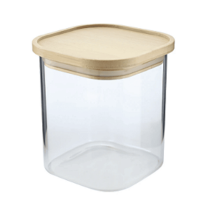 Pote Vidro Hermético c/ Tampa De Bambu Mantimentos 800ml Alimentos Quadrado