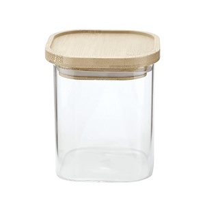 Pote Vidro Hermético c/ Tampa De Bambu Mantimentos 450ml Alimentos Quadrado