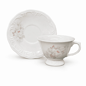Xícara de Chá com Pé e Pires Porcelana Decorada Schmidt Eterna