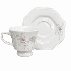 Xícara de Chá Café 200ml com Pé e Pires Encanto Porcelana Schmidt