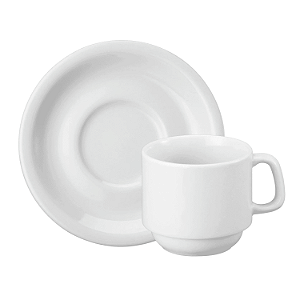 Xicara De Chá Com Pires 200ml Cilindrica Porcelana Branca Schmidt
