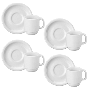 Kit 4 Xícaras de Café 70ml com Pires Cilíndrica Schmidt Porcelana