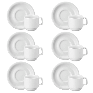 Kit 6 Xícara de Chá 200ml com Pires Porcelana Cilíndrica Schmidt