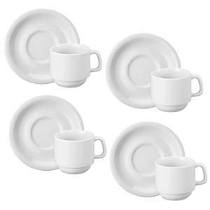Kit 4 Xícara de Chá 200ml com Pires Porcelana Cilíndrica Schmidt