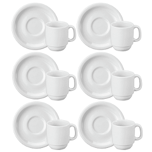 Kit 6 Xícaras de Café 70ml com Pires Cilíndrica Schmidt Porcelana