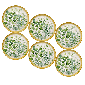 Jogo de Pratos Rasos Kit 6 Peças 27,5cm Siena Eucalipto Cerâmica Florarte