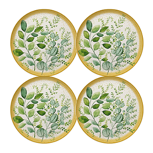 Jogo de Pratos Sobremesa Kit 4 Peças 21cm Siena Eucalipto Cerâmica Florarte
