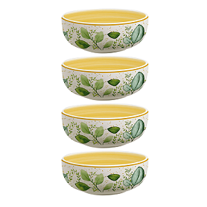 Jogo de Bowls Kit 4 Peças Tigela 620ml 15cm Siena Eucalipto Cerâmica Florarte