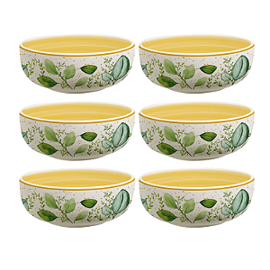 Jogo de Bowls Kit 6 Peças 620ml 15cm Siena Eucalipto Cerâmica Florarte