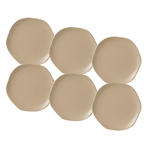 Jogo de Pratos Rasos Kit 6 Peças Órion 26cm Cerâmica Areia Florarte