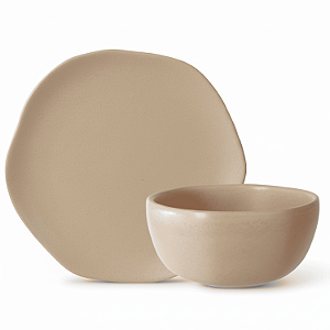 Jogo de Pratos e Bowls Kit 8 Peças Órion Cerâmica Areia Florarte