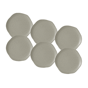 Jogo de Pratos Sobremesa Kit 6 Peças Órion 20cm Cerâmica Cinza Florarte