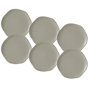 Jogo de Pratos Rasos Kit 6 Peças Órion 26cm Cerâmica Cinza Florarte