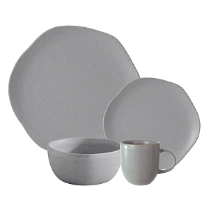 Aparelho de Jantar Kit 16 Peças Órion Cerâmica Cinza Florarte