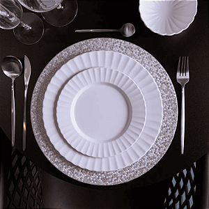 Jogo de Pratos Kit 12 Peças Gerbera Branco Melamina Lyor