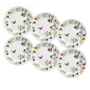 Jogo de Pratos Sobremesa Kit 6 Peças Botanique 20cm Cerâmica Lyor