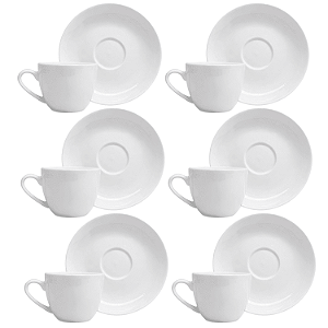 Jogo de Xícaras de Chá com Pires Kit 6 Peças Clean 220ml Porcelana Lyor