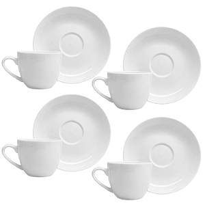 Jogo de Xícaras de Café com Pires Kit 4 Peças Clean 100ml Porcelana Lyor