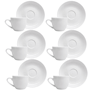 Jogo de Xícaras de Café com Pires Kit 6 Peças Clean 100ml Porcelana Lyor