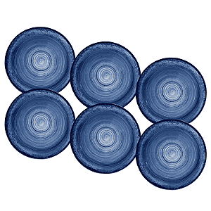 Jogo de Pratos Rasos Kit 6 Peças Esfera Azul 27cm Porcelana Schmidt