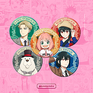 Kit com 5 Bottons Spy x Family (Anya, Yor, Loid, Yuri e Bond) - (3,5cm) Broche Alfinete